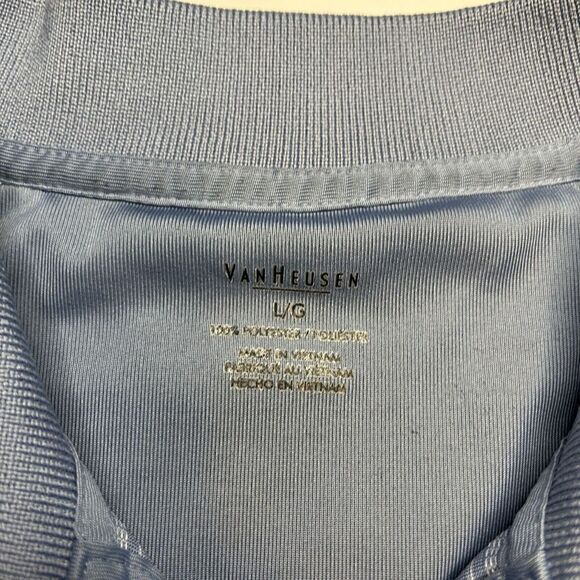 Van Heusen Men’s Large Short Sleeve Button Up Polo Shirt Light Blue Striped - Picture 3 of 5